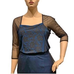 IGIGI Fairy Tale Blouse Plus 22/24 Sheer Black Lace over Blue 3/4 Raglan Sleeves